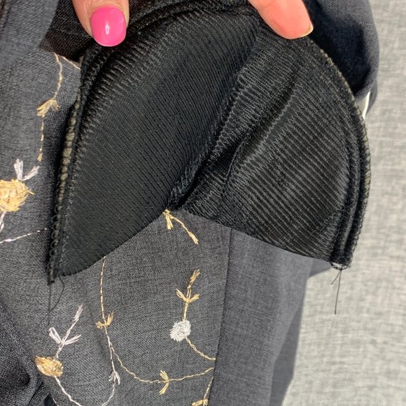 I.S.B. inc Vintage Gray Button Down Jacket 18W Shoulder Pads Beautiful Floral - Picture 4 of 14